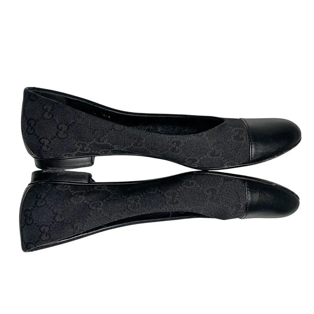 Gucci Guccissima Black Ballet Flat EU 37.5 US 7.5 Slip On Cap Toe Ballerina Shoe - Picture 6 of 11